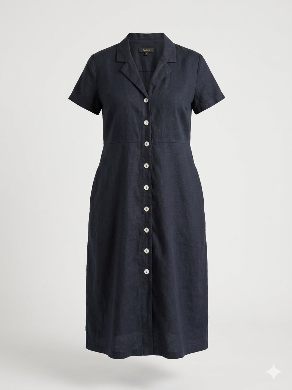 Quince Black 100% European Linen Button Front Midi Dress Size XL